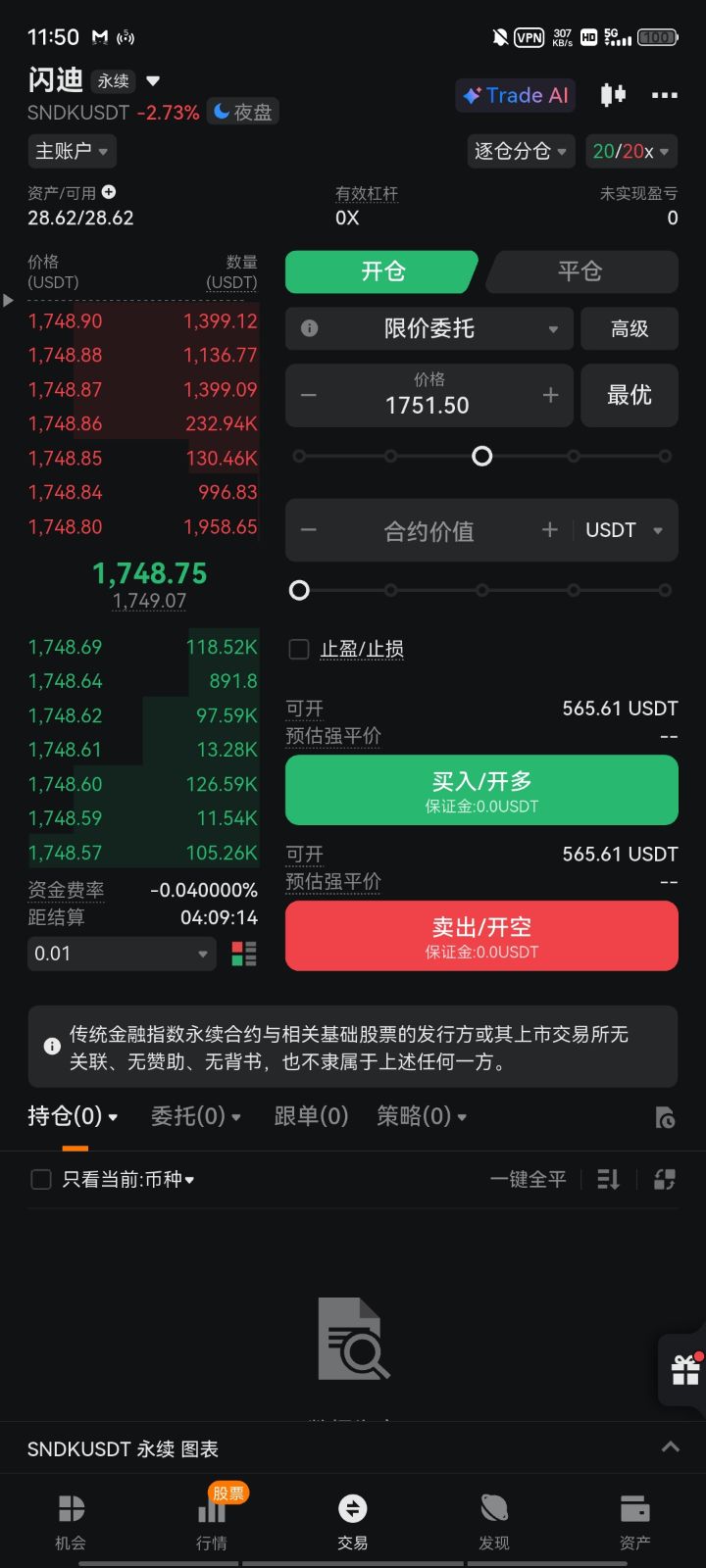 SNDKUSDT — 分仓管理